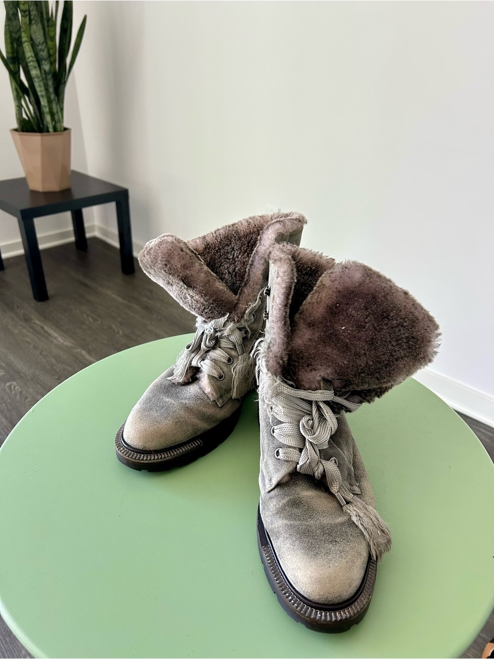 Giorgio Armani Shearling Boots. Size 8. Made in Italy.